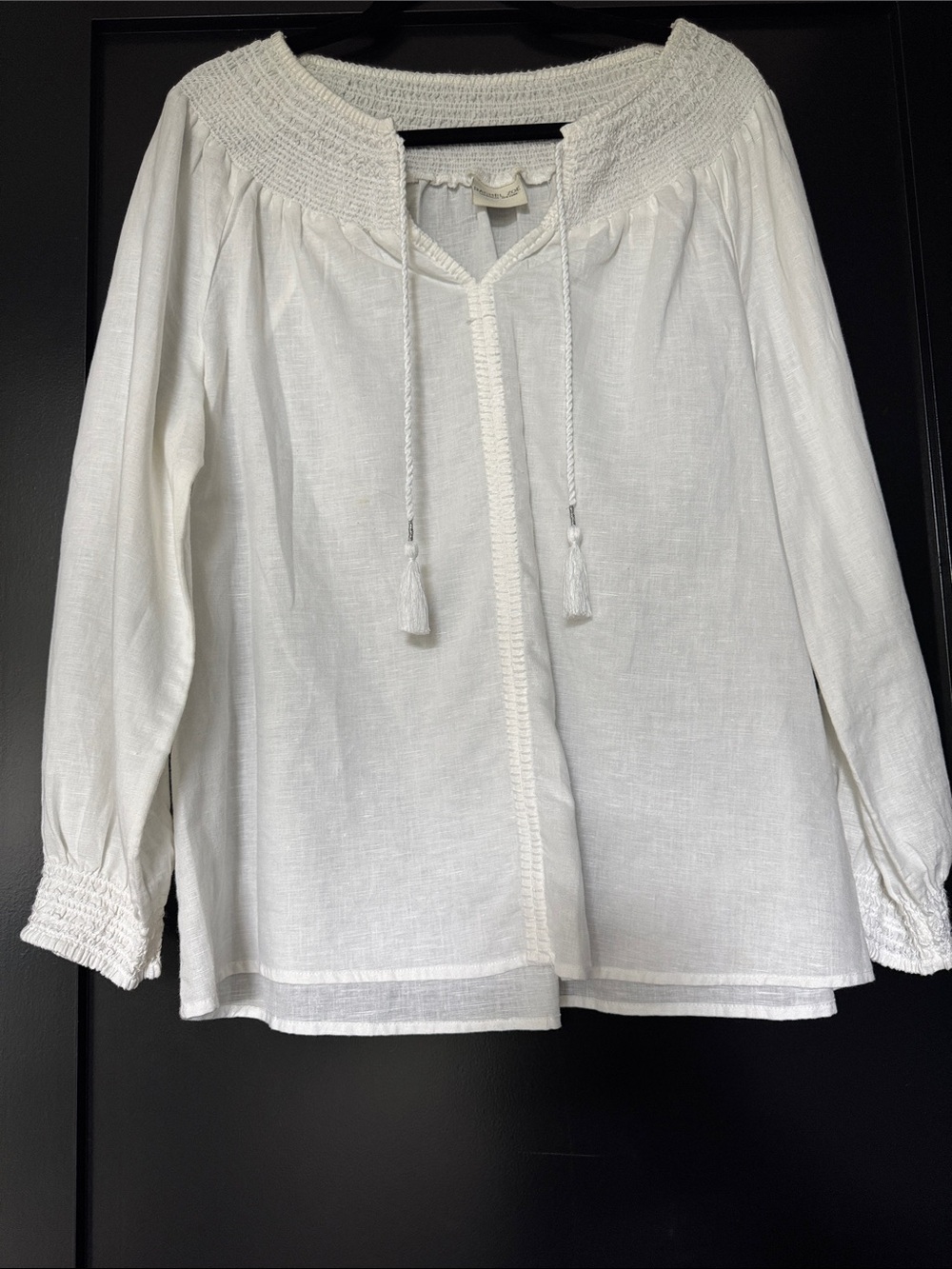 Lightweight White Linen Smocked Peasant Top